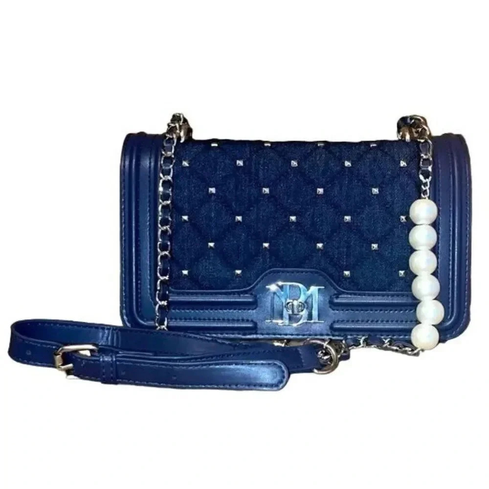 Badgley Mischka Quilted Blue Denim Crossbody